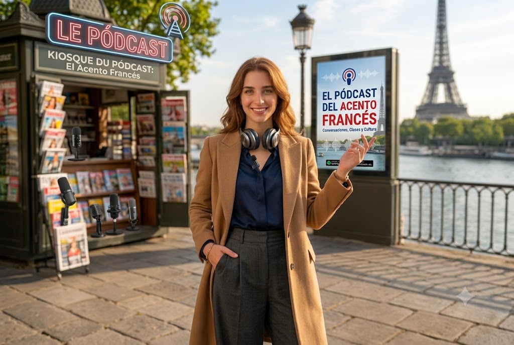Alexia Martín, fundadora de Eliana Frances Online, invitando a los alumnos a inscribirse en el podcast premium de francés.